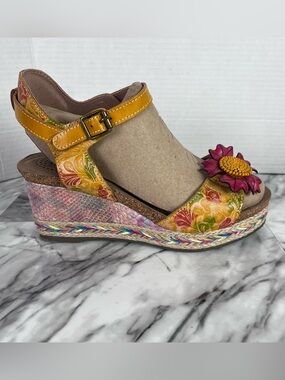 L’Artiste Spring Step Ann Marie wedge heel hand painted leather sandal shoe